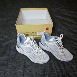 White and Blue Mesh Sneakers